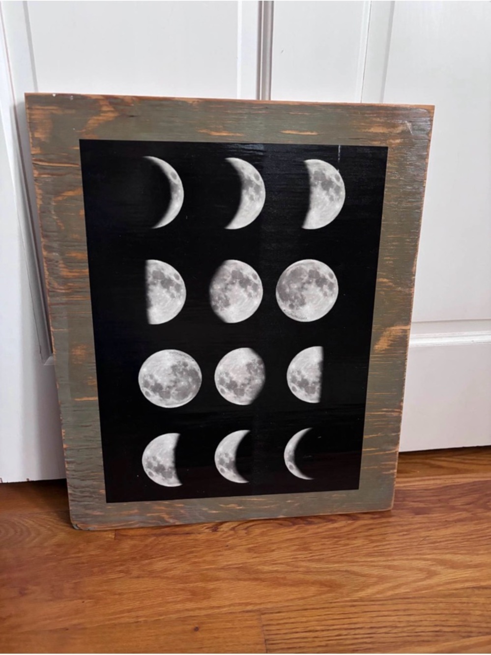 Moon Phase Wall Art - Black & Gray Wooden Frame